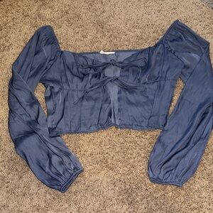 La Hearts Navy Blue Long-Sleeve Tie-Front Crop Top